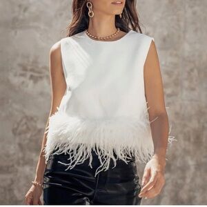 White Nola Feather Top, Inamore, Size Small, NWT